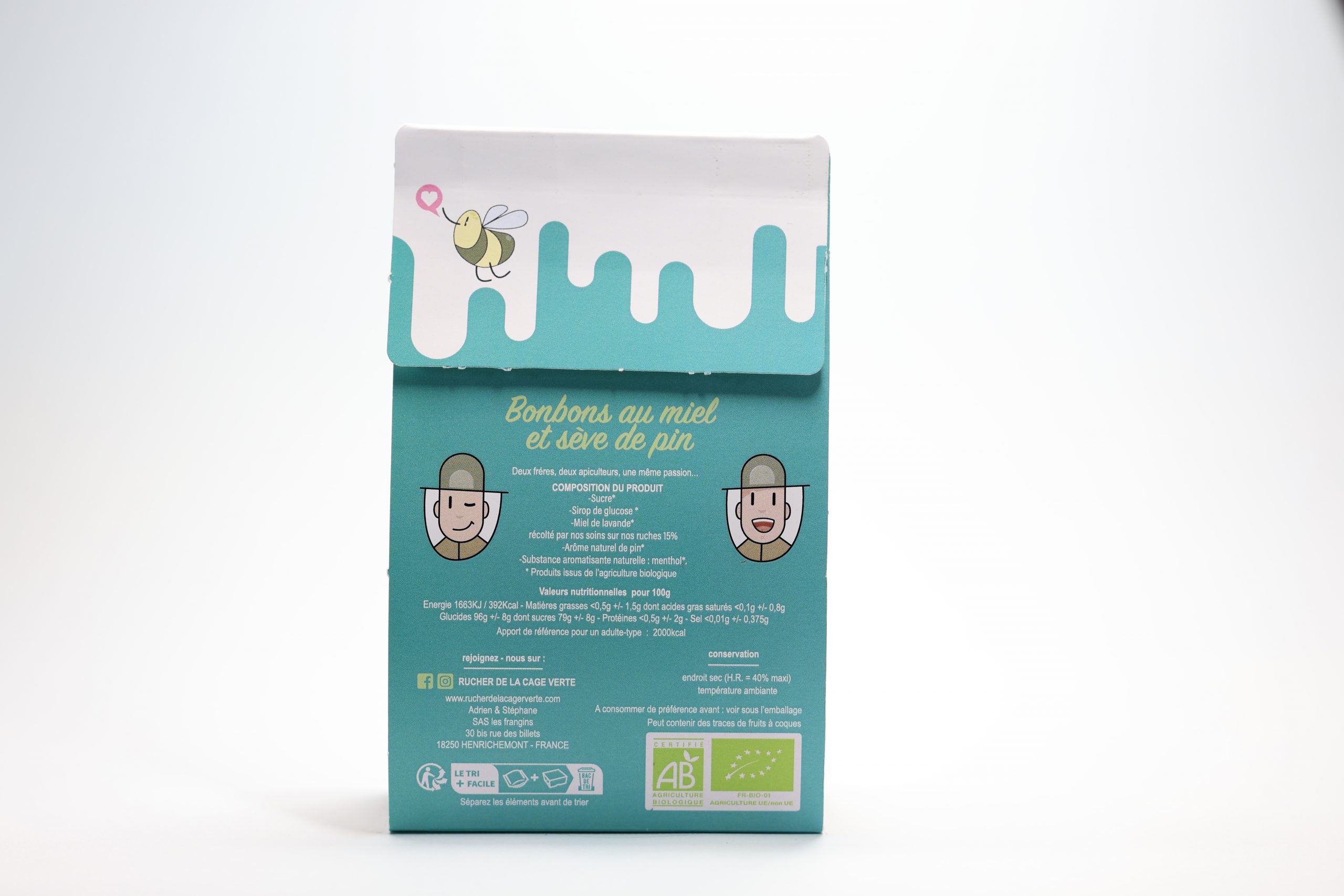 bonbon miel sève de pin 150g Miel biologique Rucher de la cage verte Apiculture bio biologique Produits de la ruche Miel du Berry Produits au miel bio Miels de saison Artisanat apicole Abeilles butineuses Ruche en ligne Propolis naturelle abeilles Apithérapie Pollinisation Saveurs du terroir Agriculture biologique Éco-responsable Conservation de l'environnement Récolte respectueuse Apiculture Centre Val de Loire Sologne Berry Cher Bourges paris ile de France allogny Orléans tour Paris Henrichemont miel de printemps miel acacia
miel lavande miel de châtaignier
miel oignon
miel toutes fleurs Sologne
miel toutes fleurs été miel acacia spiruline miel acacia curcuma miel acacia gingembre miel acacia piment d’Espelette Bonbons au miel et sève de pins Bonbons au miel de lavande Boules fourrées au miel de lavande